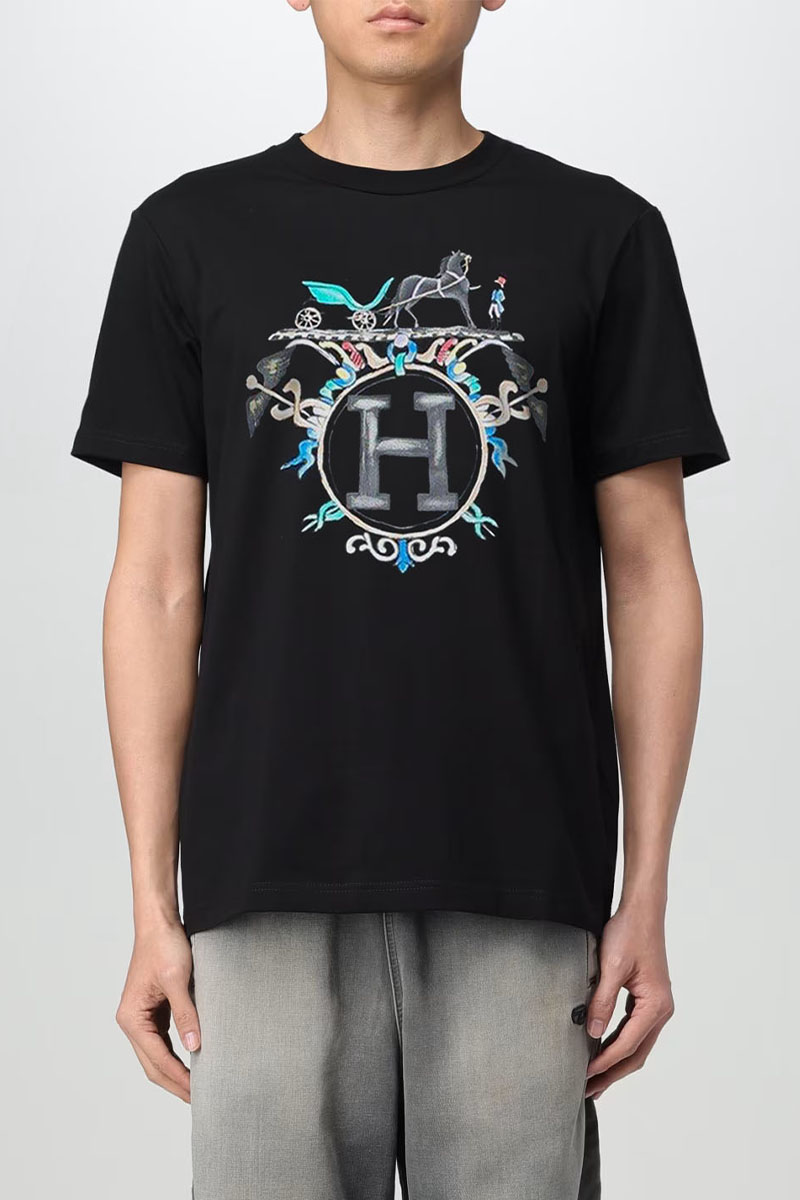 Hermes Мужская чёрная футболка graphic-print 