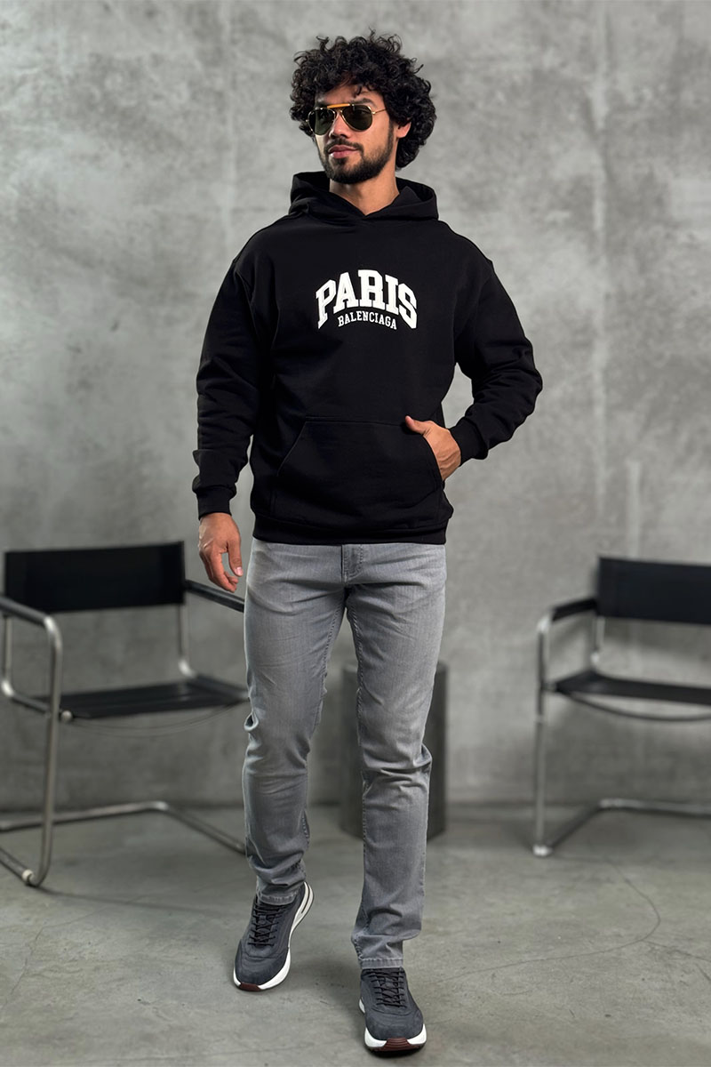 Balenciaga Чёрное худи Paris logo-embroidered 