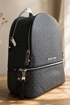 Кожаный чёрный рюкзак 32x27 см