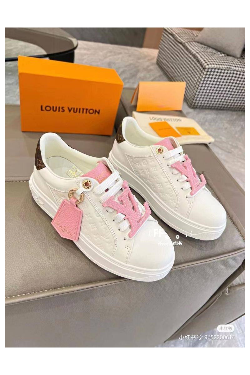 Lоuis Vuittоn Женские кожаные кроссовки Time Out - White / Pink