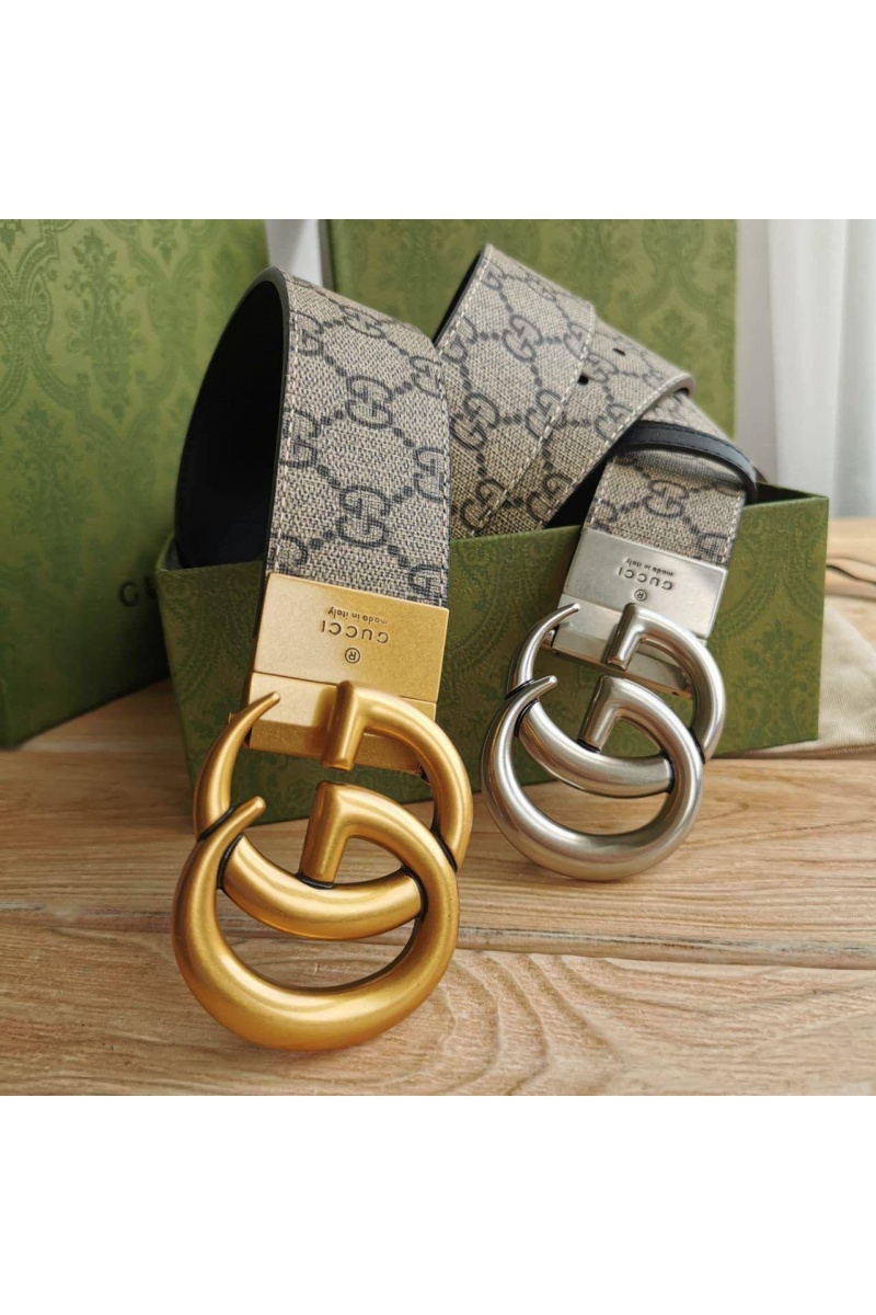 Gucci Двусторонний ремень GG Monogram - Gold (ширина 4 см, длина 80 / 85 см)
