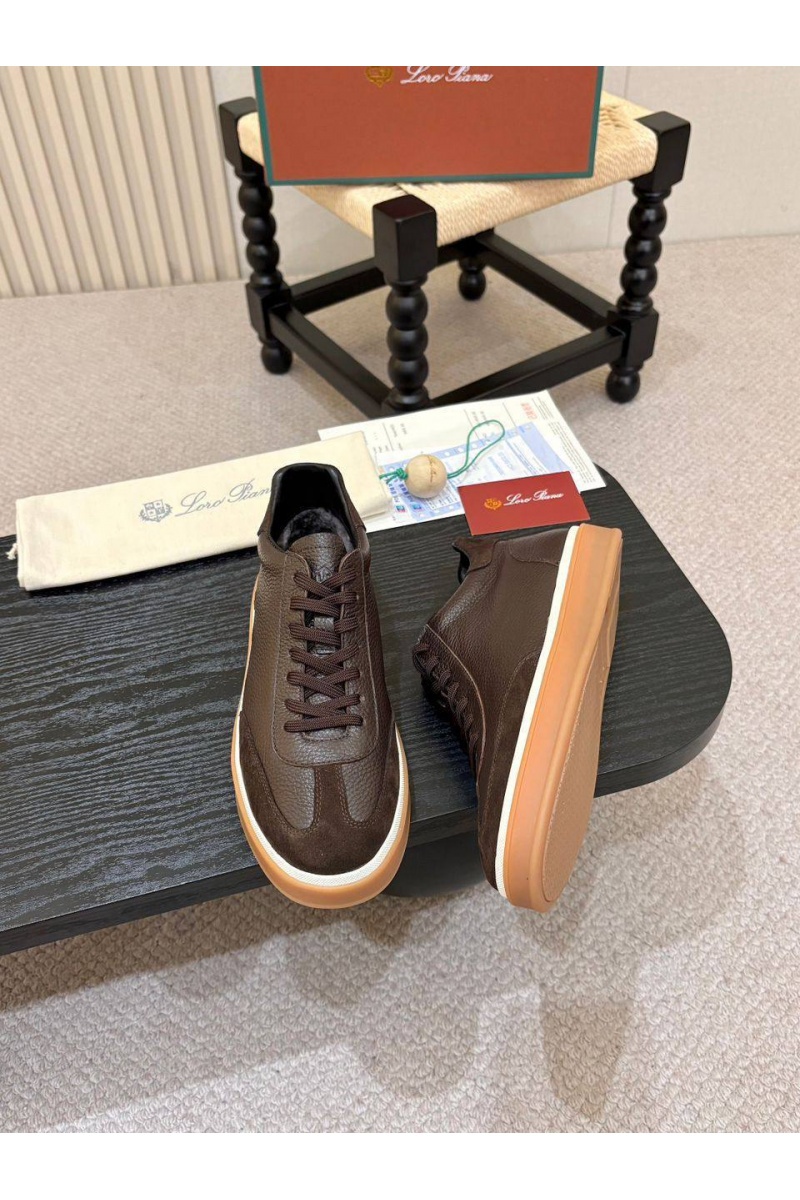 Loro Piana Кожаные кроссовки с мехом  high-top