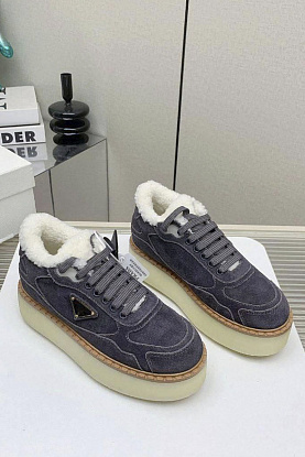Женские замшевые кроссовки с мехом premium - Grey
