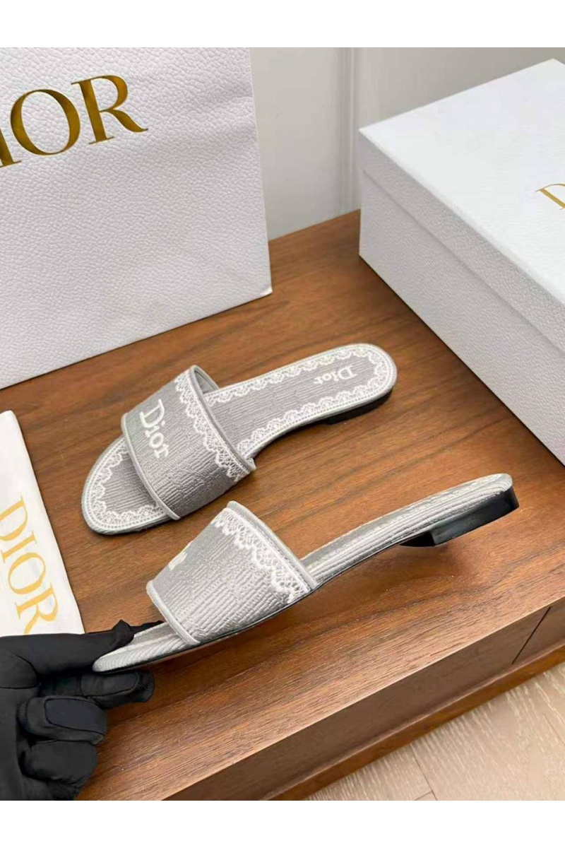 Dior Женские шлепанцы Dway Slide Embroidered Cotton premium