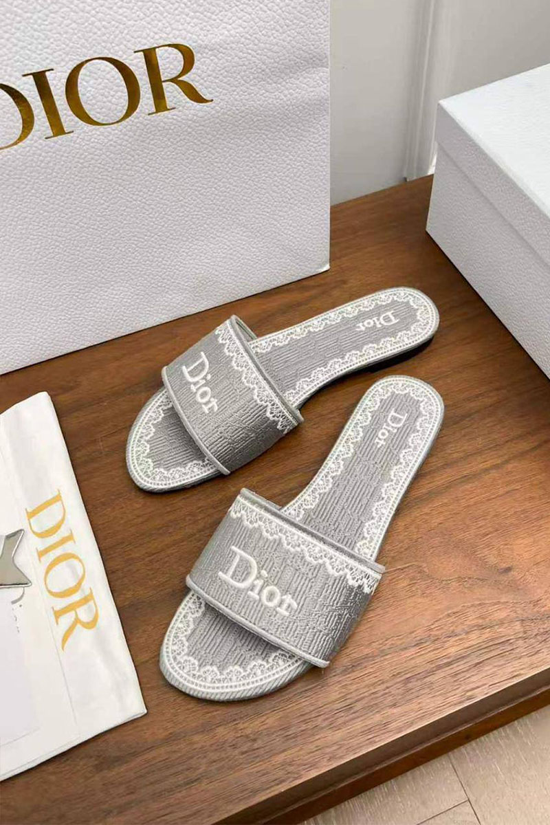 Dior Женские шлепанцы Dway Slide Embroidered Cotton premium