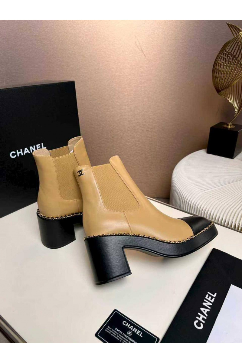 Chаnеl Женские кожаные сапоги premium - Beige