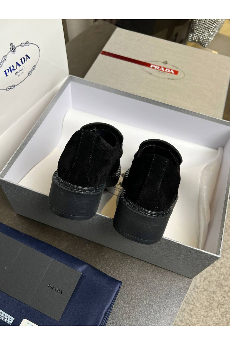 Prada Женские замшевые лоферы Premium - Black