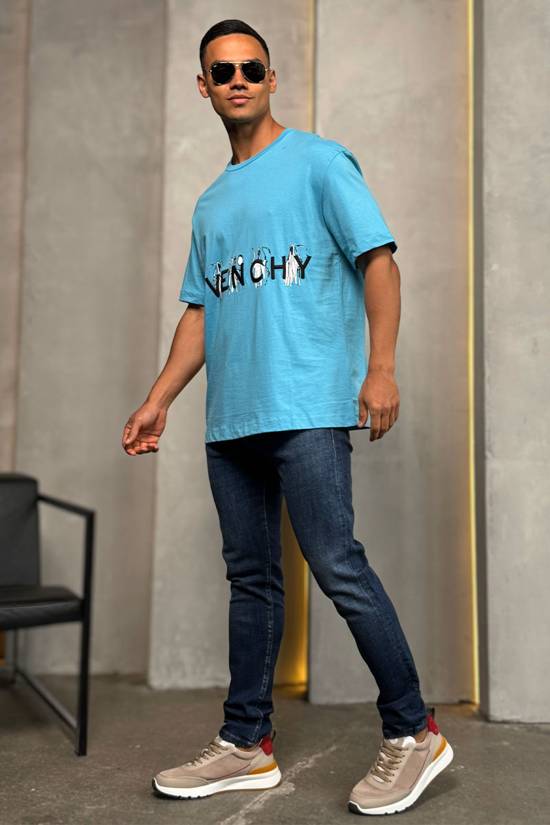Givenchy Голубая оверсайз футболка embossed logo