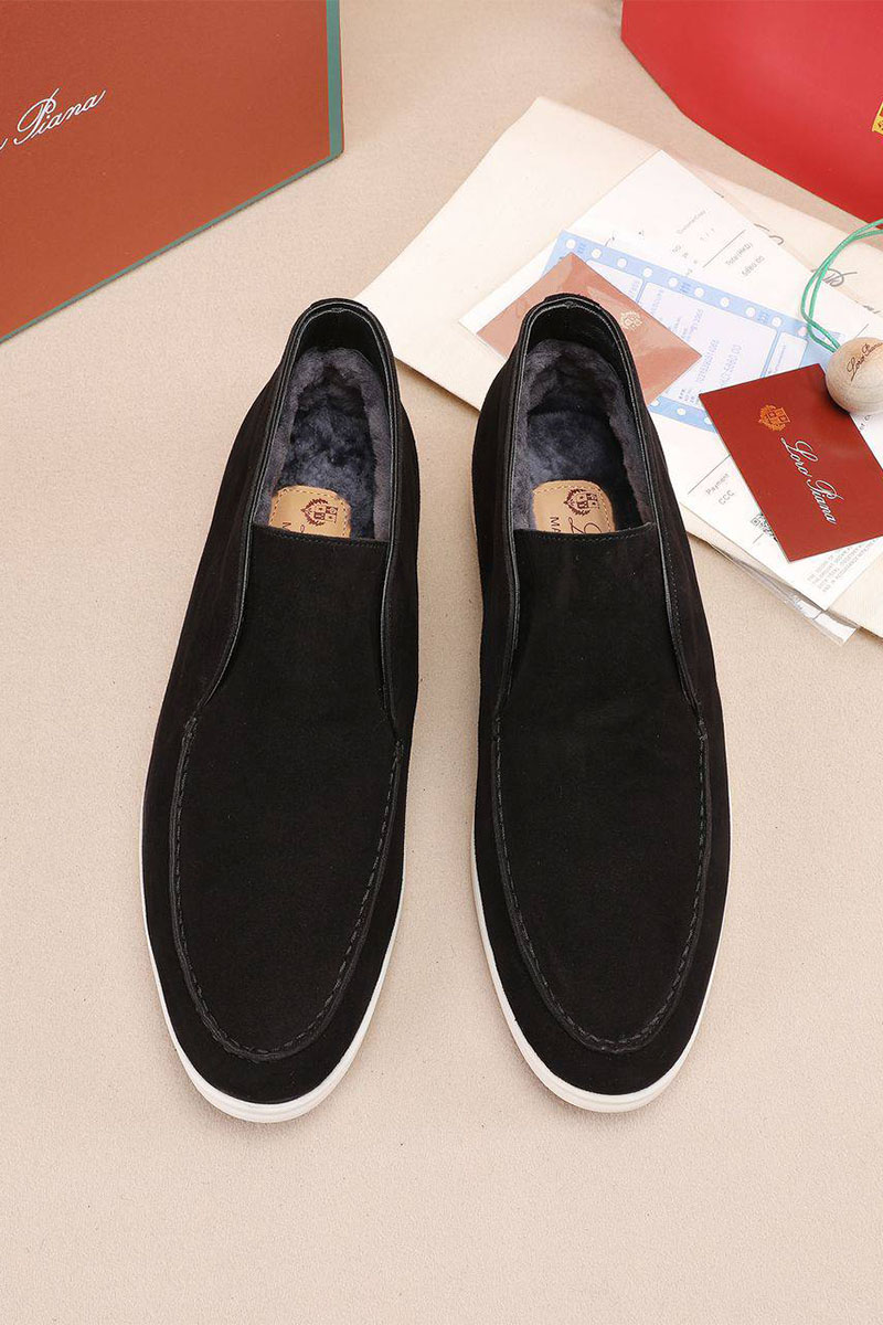 Loro Piana Замшевые лоферы с мехом Open Walk - Black