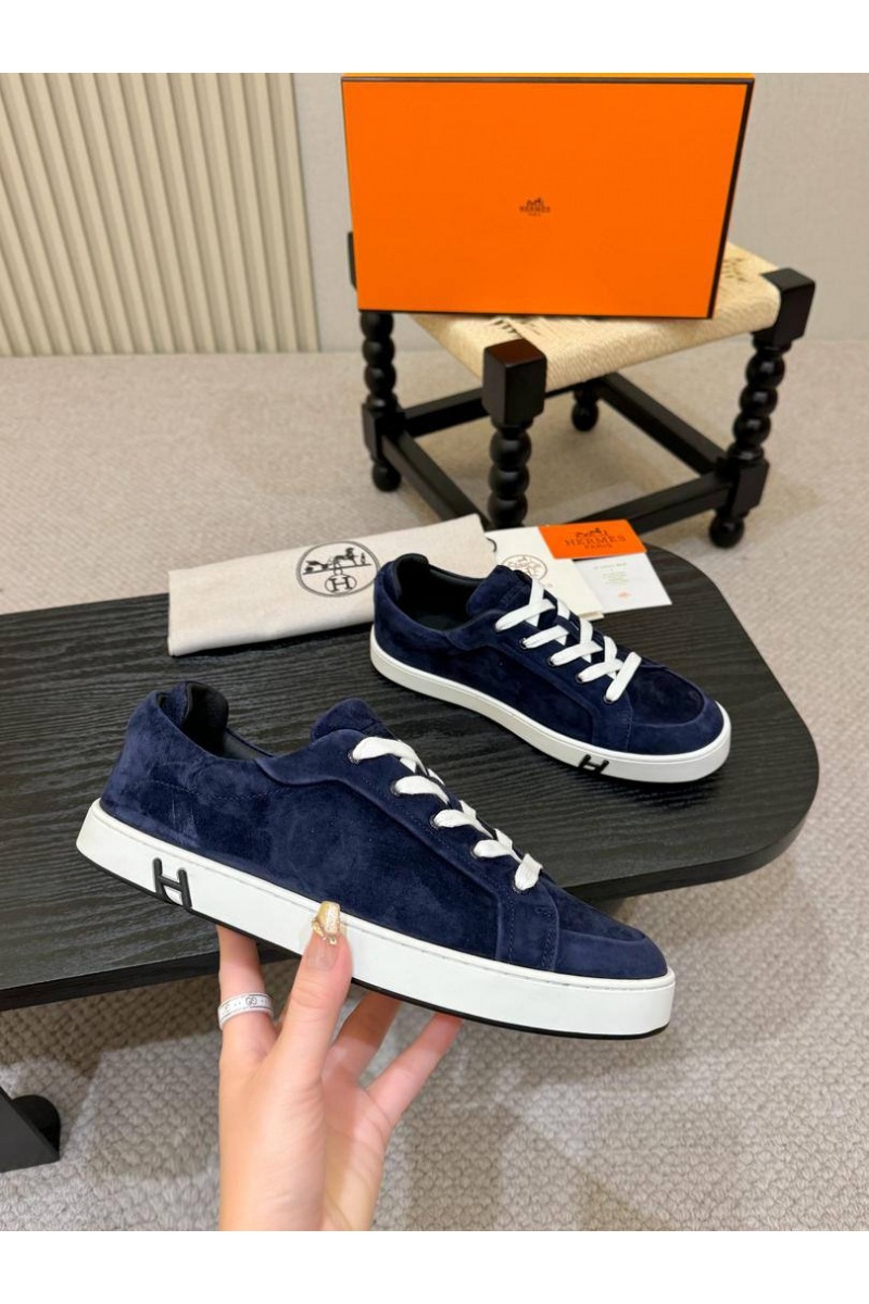 Hermes Мужские замшевые кроссовки Kid - Navy