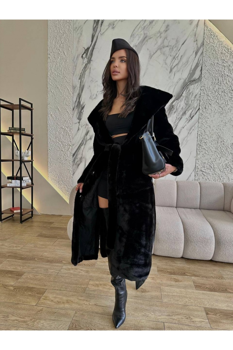 Designer Clothing Женская эко шуба из стриженной норки чёрного цвета