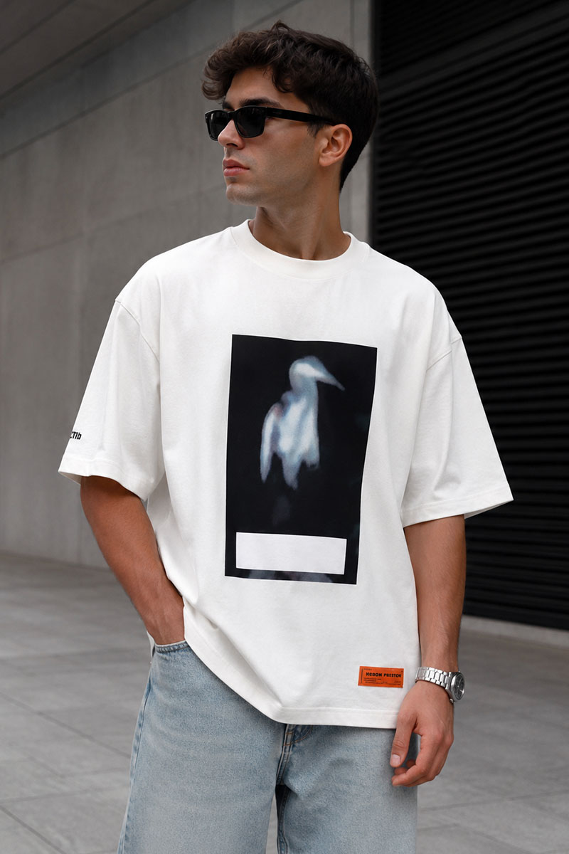 Heron Preston Белая оверсайз футболка Blurry Heron