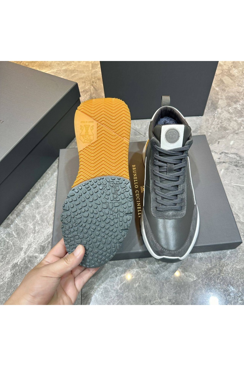 Designer Кожаные кроссовки с мехом high-top - Grey