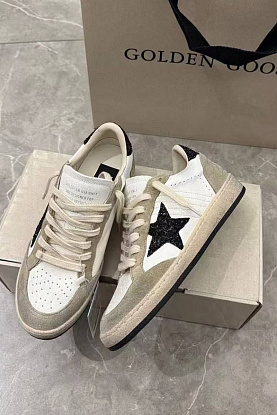 Женские кожаные кроссовки Golden Goose Ball Star Premium - Black / White