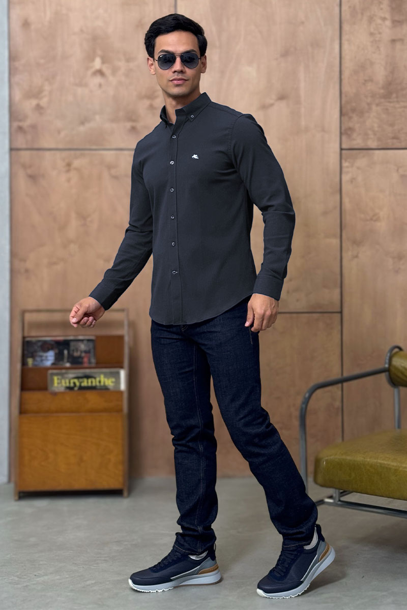 Etro Мужская тёмно-синяя рубашка Pegasus logo