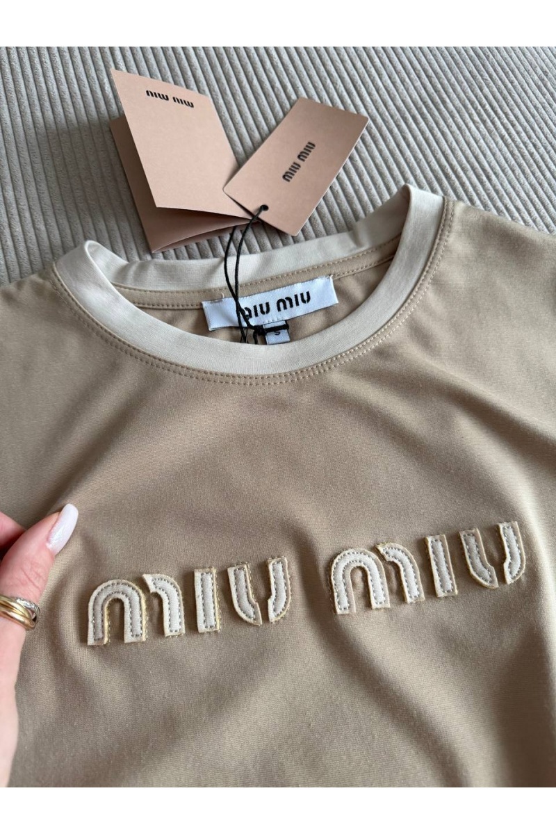 MIU MIU Женская бежевая футболка premium