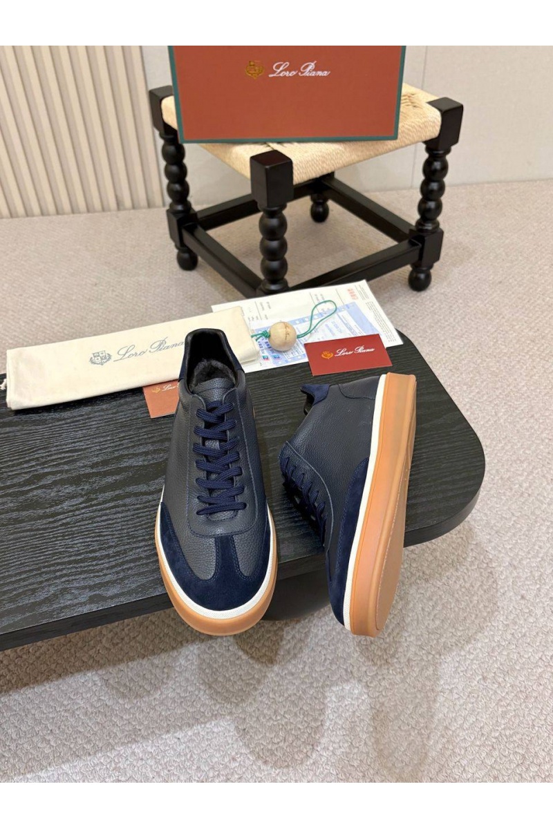 Loro Piana Кожаные кроссовки с мехом high-top
